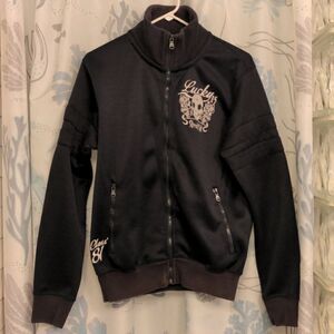 Zara Street Cat Apparel Black Lucky 13 Varsity Jacket